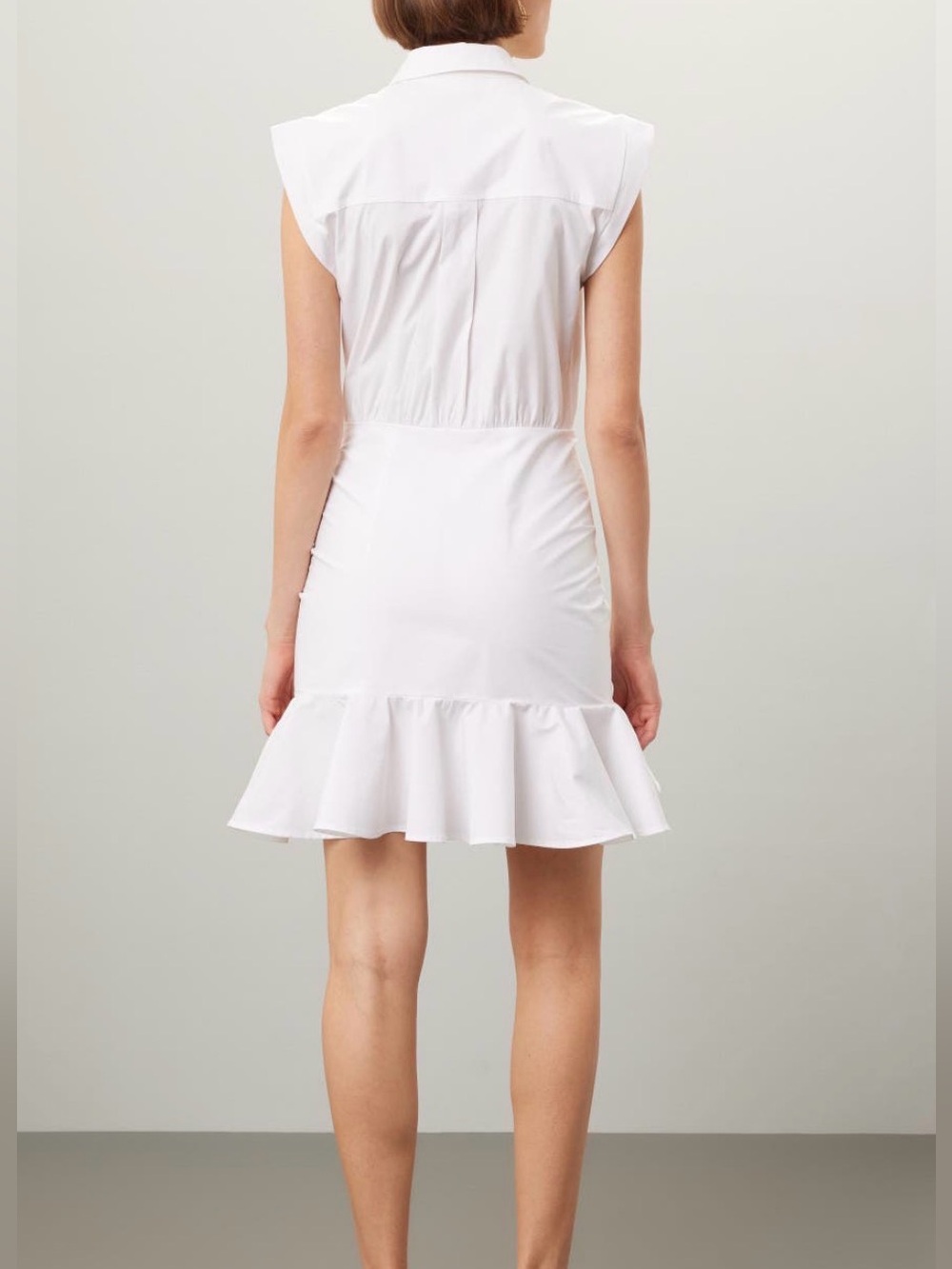 Veronica Beard Ruched Shirt Dress with Ruffle Hem, Off White - Picture 2 of 11